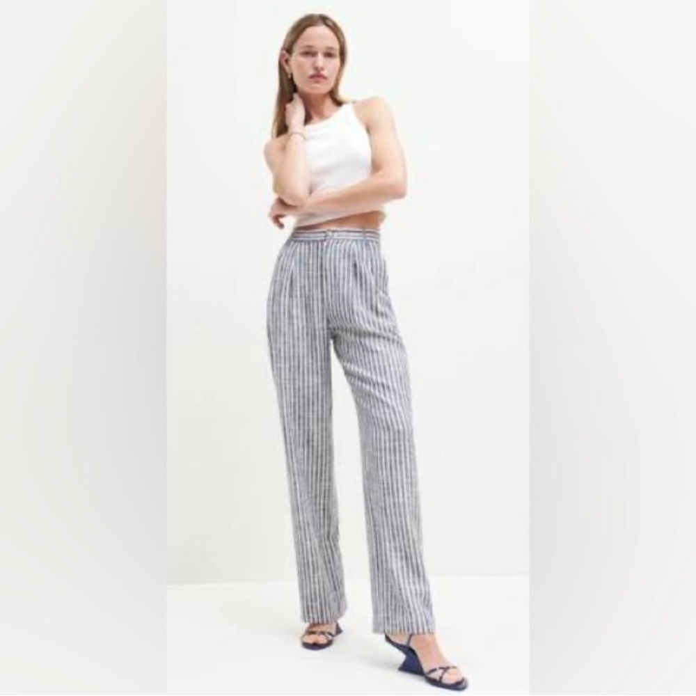 NWT Reformation Mason Linen Pant striped blue and white size 6